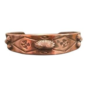 Vintage Copper Southwestern Cuff Bracelet Hand Stamped Arrows & Thunderbird J22